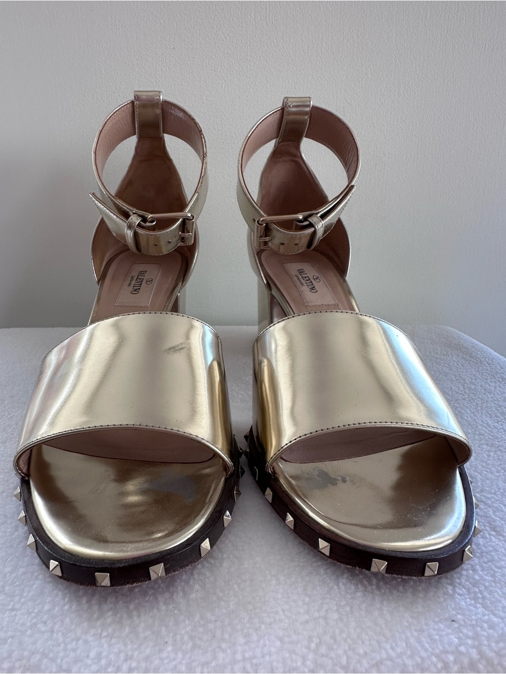Valentino Garavani Metallic Gold Studded Platform Sandals